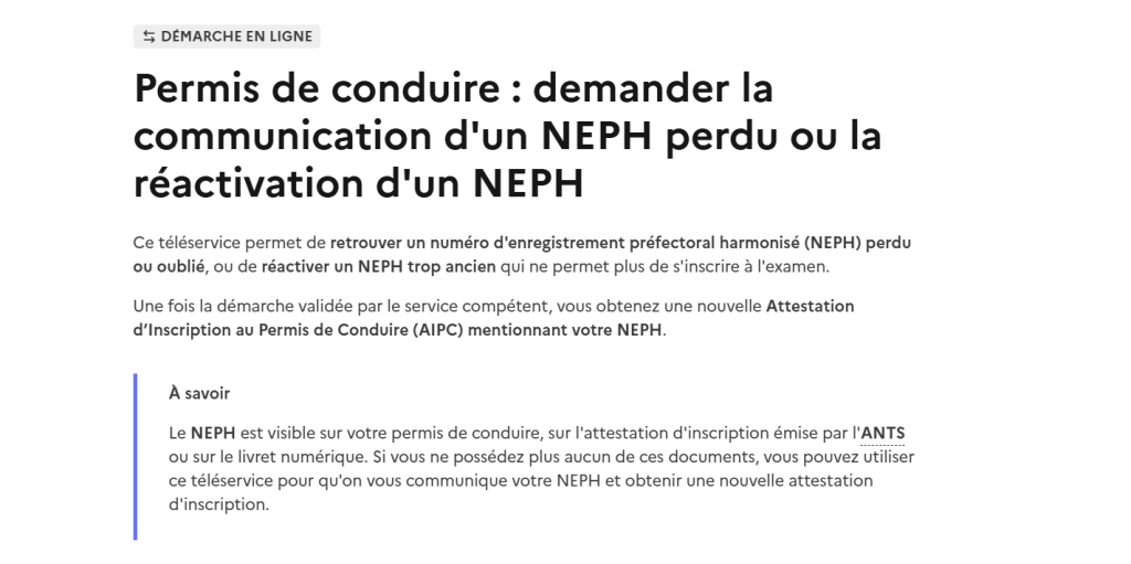 J'ai perdu mon code NEPH ou le récupérer